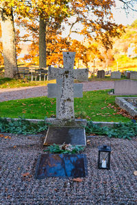 View of cross in cemetery