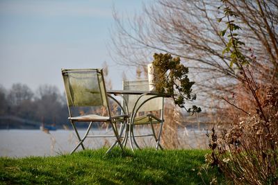 Lifeguard hut on field in park
