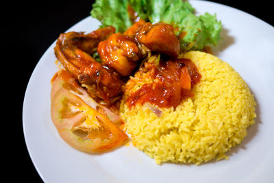 High angle view of food in plate