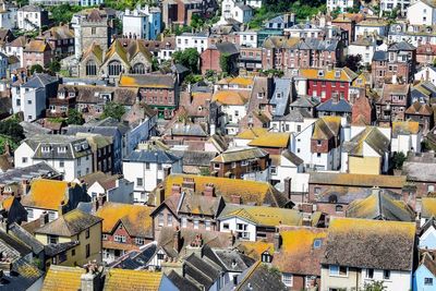 High angle view of houses in city