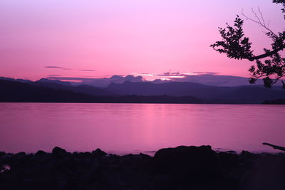 Scenic view of lake against sky during sunset