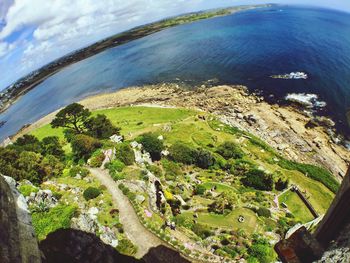 High angle view of beach against sky