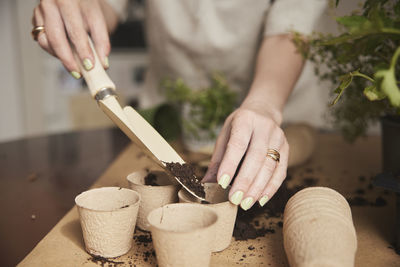 Woman planting herbs