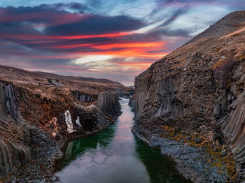 Epic view of the studlagil basalt canyon, iceland.