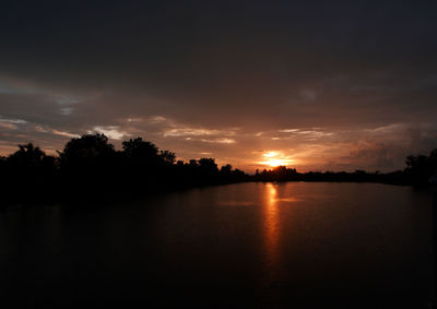 Scenic view of lake against sky during sunset