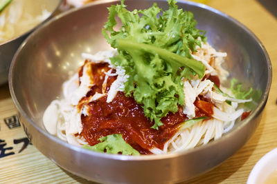 Close-up of food served in plate