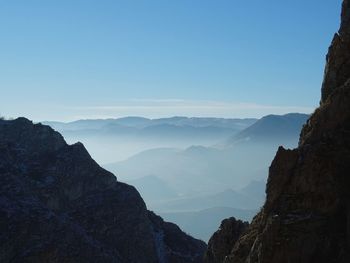 Scenic view of mountains against clear sky