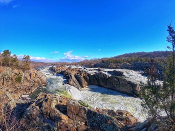 Scenic view of landscape against clear blue sky