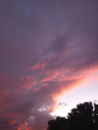 Low angle view of silhouette trees against dramatic sky