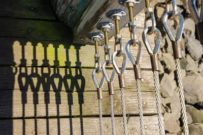 Close-up of steel cables on window