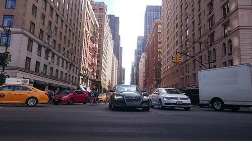 City street with buildings in background