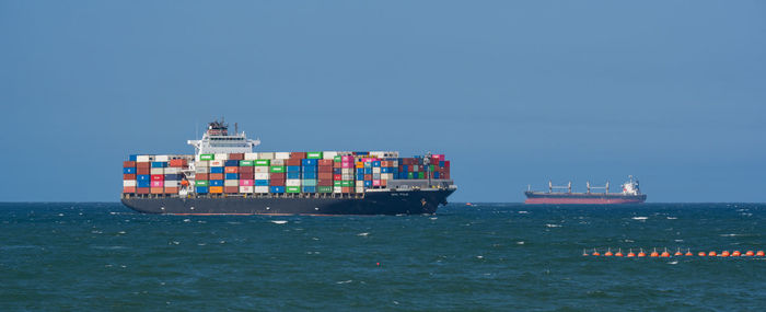 Container ship from the shipping company nyk fuji port of durban on the indian ocean south africa