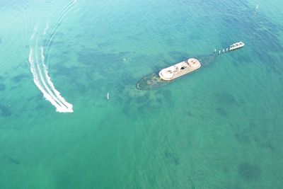 High angle view of ship in sea