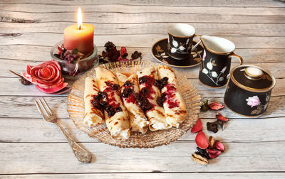 High angle view of food on table