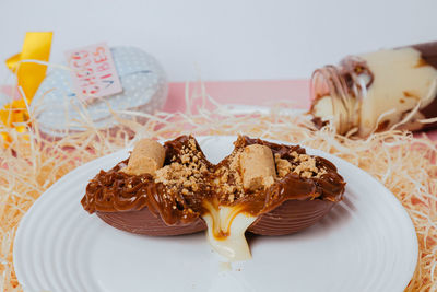 Close-up of cake in plate on table