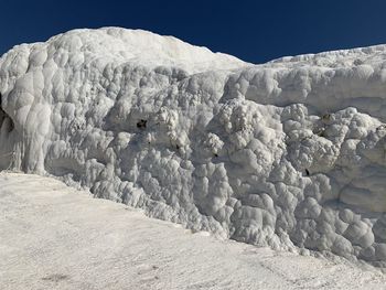 Aerial view of city at salt terraces at pamukkale in turkey 