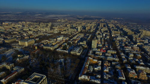 High angle view of cityscape against sky