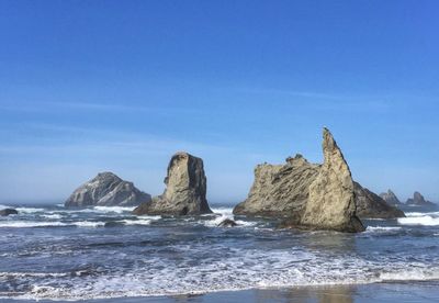 Scenic view of sea against clear blue sky