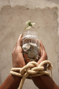 Cropped hand of woman holding a jar