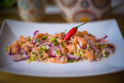 Close-up of meal served in plate