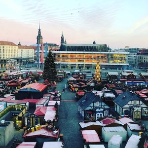High angle view of buildings in city