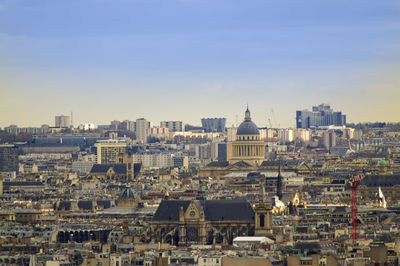 High angle view of townscape against clear sky