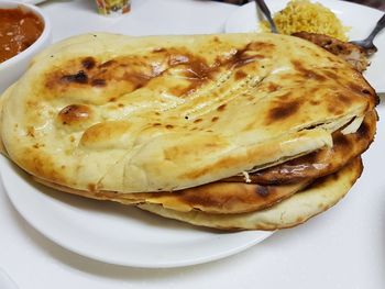 High angle view of bread in plate