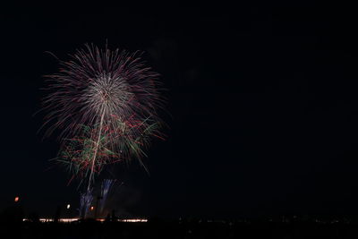 Low angle view of firework display at night