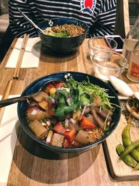 High angle view of food in bowl on table