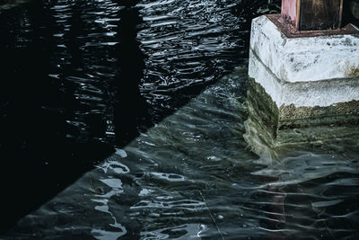 High angle view of flowing water in lake