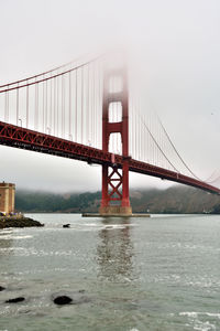 View of suspension bridge over river