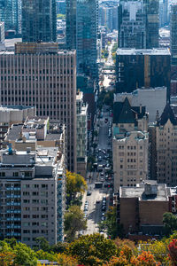 High angle view of buildings in city