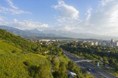 High angle view of cityscape against sky