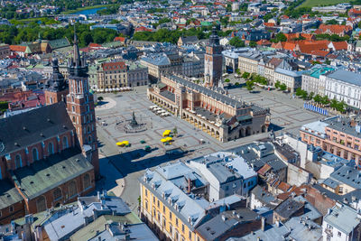 High angle view of buildings in city