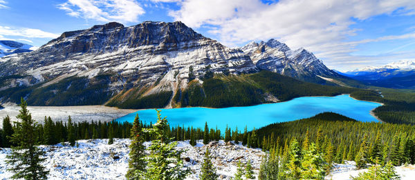 Scenic view of snowcapped mountains against sky