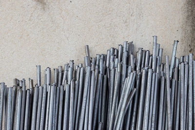 Close-up of metal pipes against wall