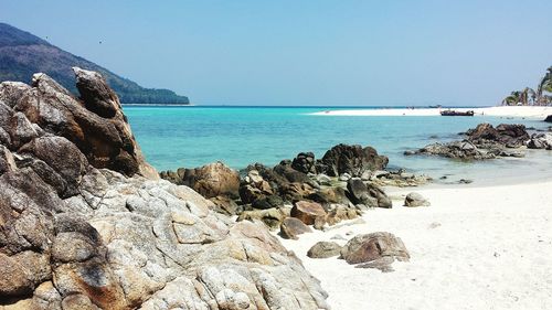 Scenic view of sea against clear sky