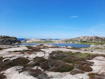 Scenic view of sea against clear blue sky