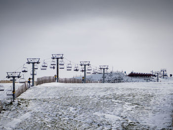 Snow covered land against sky