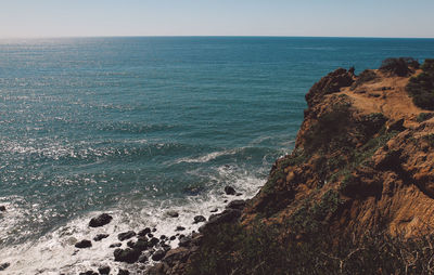 Scenic view of sea against clear sky