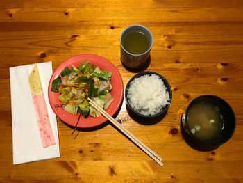 High angle view of food on table