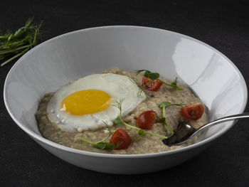 Close-up of breakfast served on table