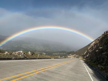 Scenic view of rainbow over city against sky