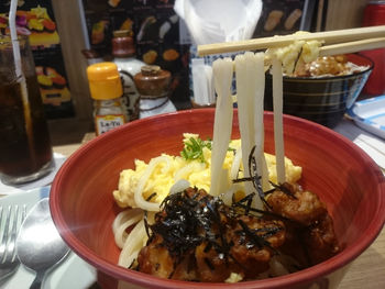 Close-up of food in plate on table