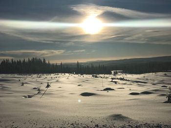 Scenic view of landscape against sky during winter