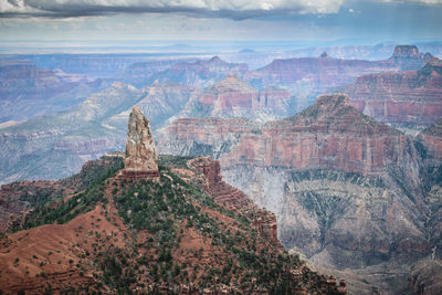 View of rock formations against cloudy sky