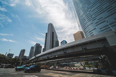 Low angle view of modern buildings against sky