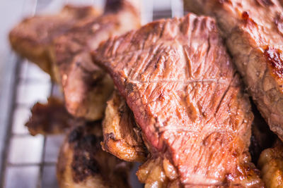 Close-up of crab on barbecue grill