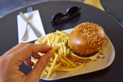 Close-up of burger on plate