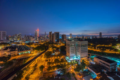 High angle view of cityscape against sky during sunset